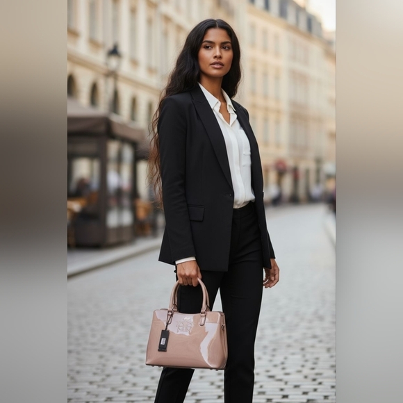 BLUSH VEGAN PATENT LEATHER SATCHEL PURSE NEW - Picture 3 of 7